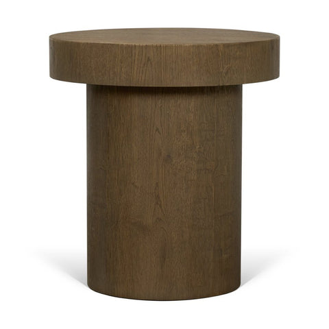 Lyonne 20" Round Medium Brown Oak Wood Pedestal Side Table
