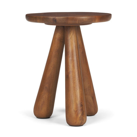 Mora 18" Round Medium Brown Solid Wood 3-Legged Accent Table