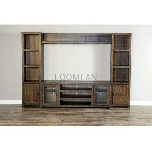 112" Entertainment Wall Unit For TV Up to 72" With Bookcase Entertainment Wall Unit LOOMLAN By Sunny D