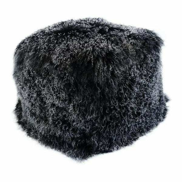 22 Inch Fur Pouf Black Snow Black Contemporary Poufs and Stools LOOMLAN By Moe's Home
