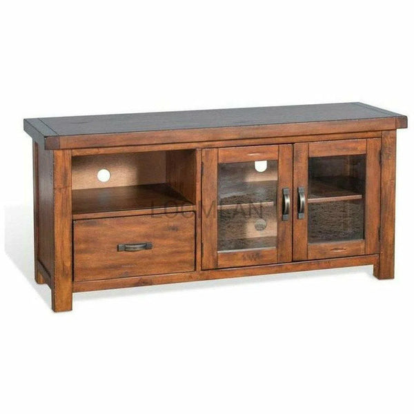 54" Rustic TV Stand Media Console Glass Doors Storage Drawers TV Stands & Media Centers LOOMLAN By Sunny D