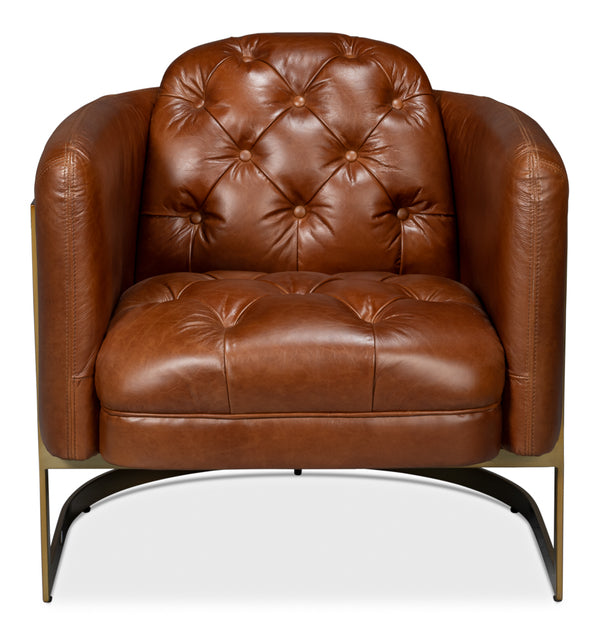 Finn Steel and Leather Brown Arm Club Chair