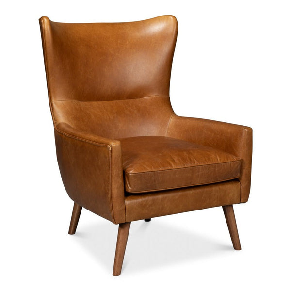 Patron Highback Wood and Leather Brown Armless Chair