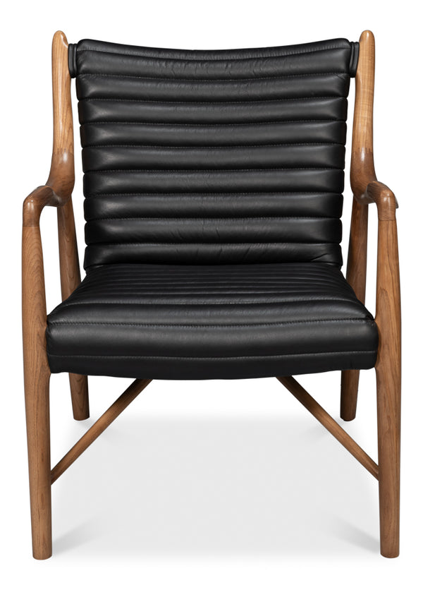 Singletary Wood and Leather Black Armchair