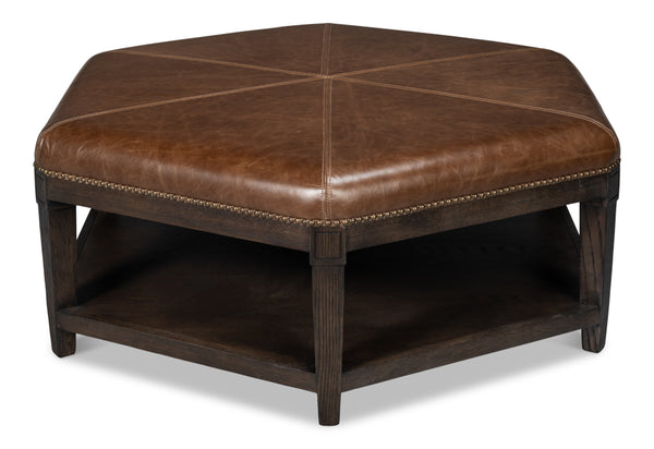 Bertram Wood and Leather Brown Ottoman
