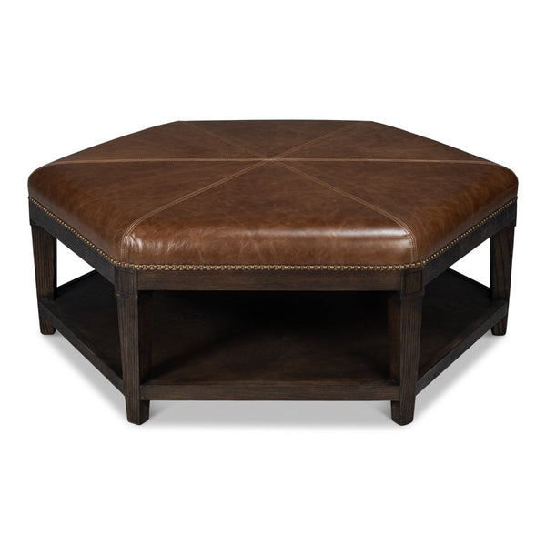 Bertram Wood and Leather Brown Ottoman