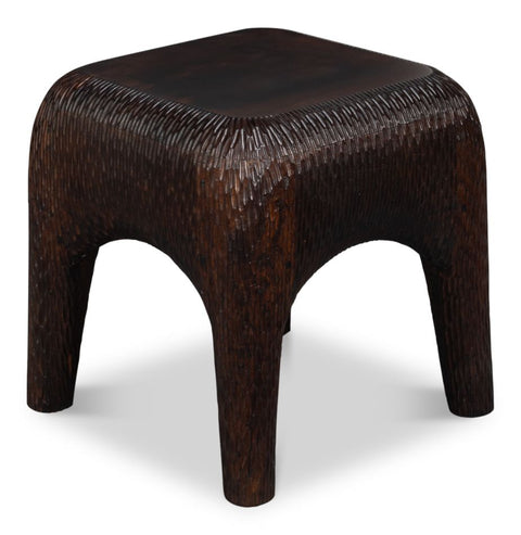 18" Molten Carved Wood Square Side Table