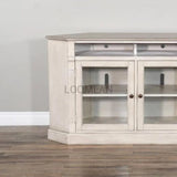55" Wide Off White Wood Corner TV Stand Media Console With Glass Doors TV Stands & Media Centers LOOMLAN By Sunny D