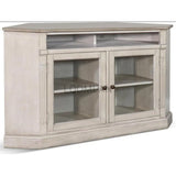 55" Wide Off White Wood Corner TV Stand Media Console With Glass Doors TV Stands & Media Centers LOOMLAN By Sunny D