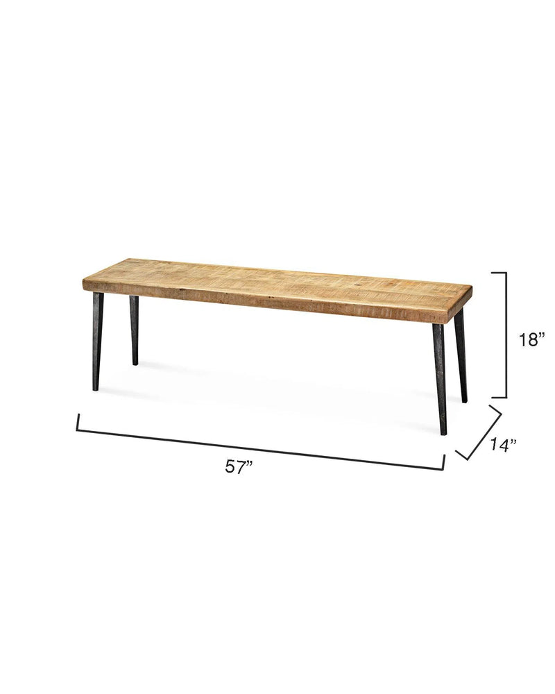 57" Wood Top Metal Base Dining Bench Dining Benches LOOMLAN By Jamie Young