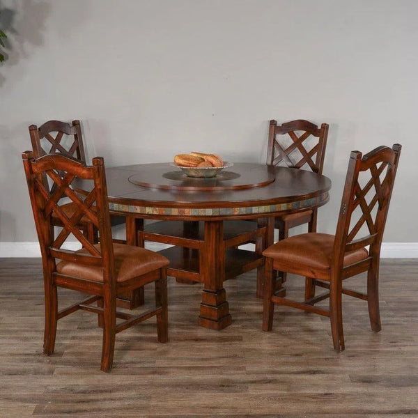 60" Round Adjustable Height Table Set 4 Dining Chairs & Lazy Susan Dining Table Sets LOOMLAN By Sunny D