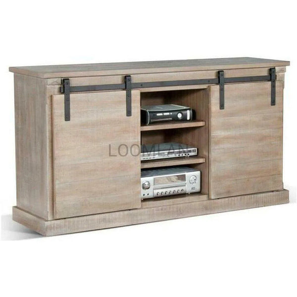 65" TV Stand Media Console Sliding Barn Doors Light Wood Modern TV Stands & Media Centers LOOMLAN By Sunny D