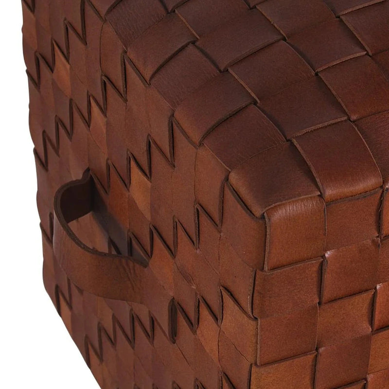 Square Ottoman Leather Pouf Brooklyn in Tan