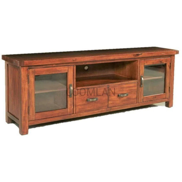 74" Rustic TV Stand Media Console Glass Doors Storage Drawers TV Stands & Media Centers LOOMLAN By Sunny D
