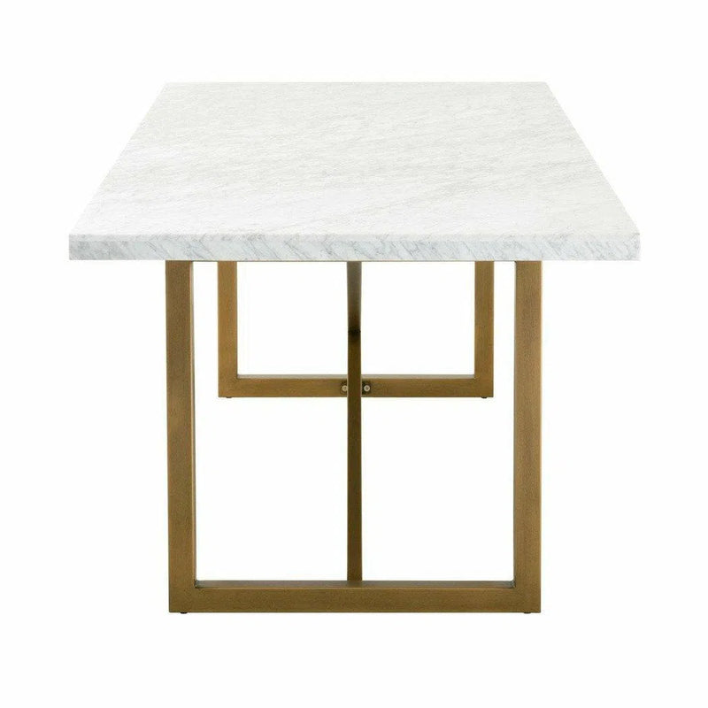 86" Rectangular White Carrera Marble Dining Table Gold Base Dining Tables LOOMLAN By Essentials For Living