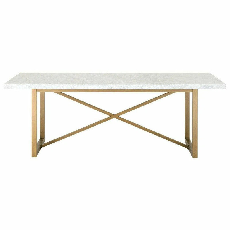 86" Rectangular White Carrera Marble Dining Table Gold Base Dining Tables LOOMLAN By Essentials For Living