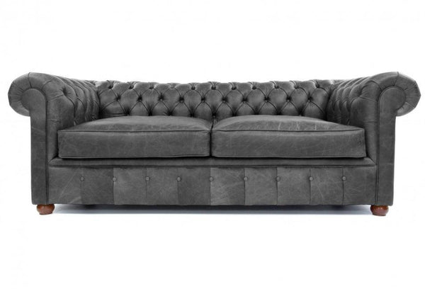 88" Vintage Grey Chesterfield Leather Sofa Made to Order Sofas & Loveseats LOOMLAN By Uptown Sebastian