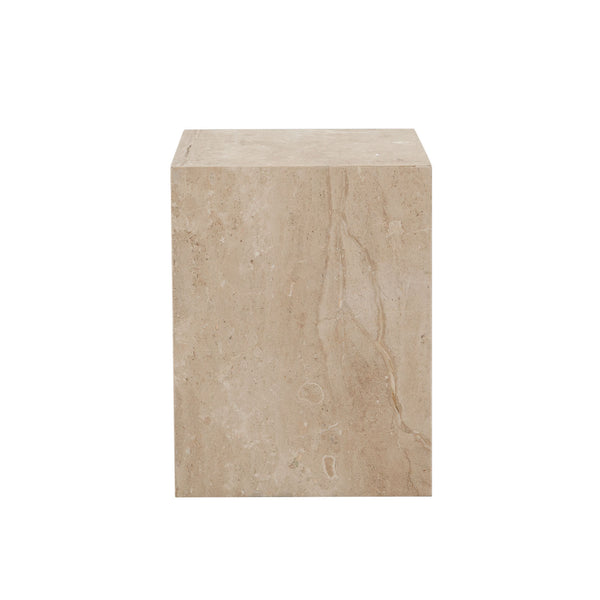 Ark Genuine Beige Marble Square Pedestal End Table