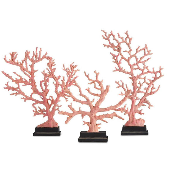 Antique Red Pale Pink Black Red Coral Branches Large Set of 3 Statues & Sculptures LOOMLAN By Currey & Co