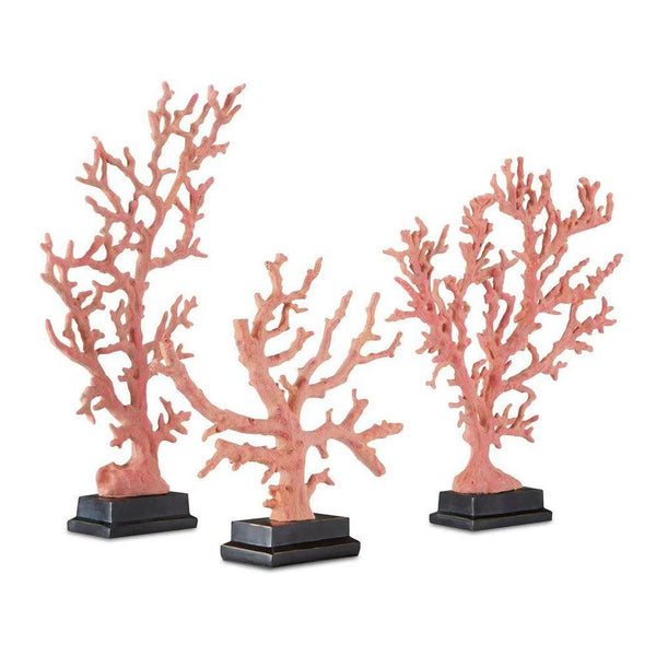 Antique Red Pale Pink Black Red Coral Branches Large Set of 3 Statues & Sculptures LOOMLAN By Currey & Co