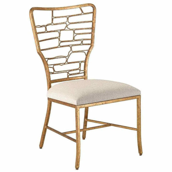 Armless Side Chair Gilt Bronze Back and Legs Vinton Sand Chair Club Chairs LOOMLAN By Currey & Co