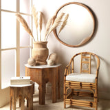 Asian Motif Rattan Peel Coastal Round Back Arm Chair Malacca Dining Chairs LOOMLAN By Jamie Young
