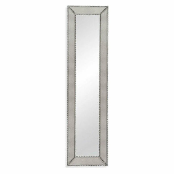 Beaded Leaner 80" Rectangle Silverleaf Floor Mirror Floor Mirrors LOOMLAN By Bassett Mirror