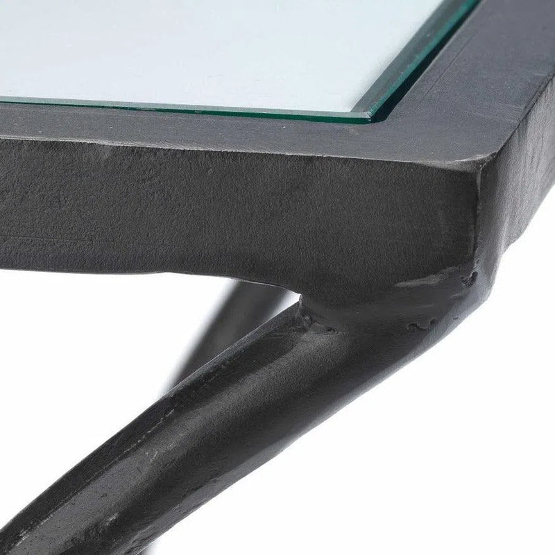 Black Iron & Glass Top Square Mid Century Modern Side Table Side Tables LOOMLAN By Jamie Young
