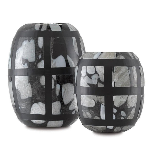 Black Multi Spotted Handcut Schiappa Glass Vases Set of 2 Vases & Jars LOOMLAN By Currey & Co