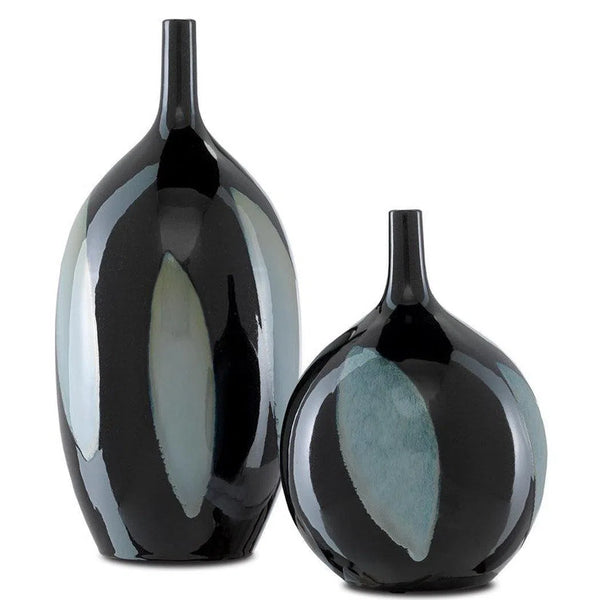 Black Steel Blue Let Us Twist The Glass Round Vase Vases & Jars LOOMLAN By Currey & Co