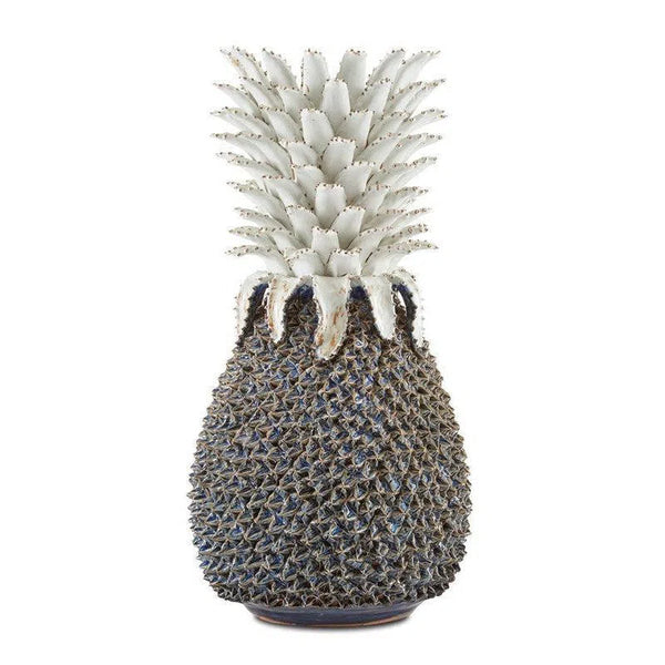 Blue White Waikiki Large Blue Pineapple Statues & Sculptures LOOMLAN By Currey & Co