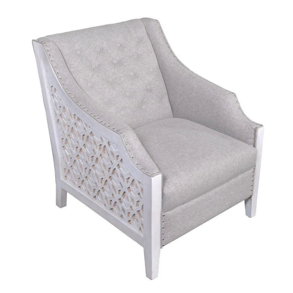 Botanical Lattice Carved Grey Upholstered Lounge Accent Chair Club Chairs LOOMLAN By LOOMLAN