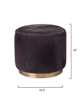 Brown Hide & Gold Accents Small Thackeray Round Pouf Poufs and Stools LOOMLAN By Jamie Young