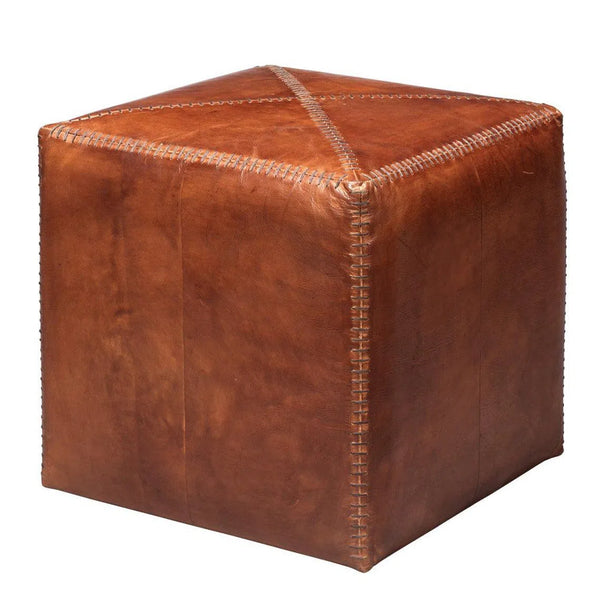 Buff Brown Leather Square Ottoman - Small Ottomans LOOMLAN By Jamie Young