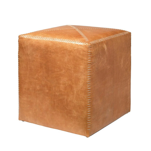 Buff Tan Leather Square Ottoman - Small Ottomans LOOMLAN By Jamie Young