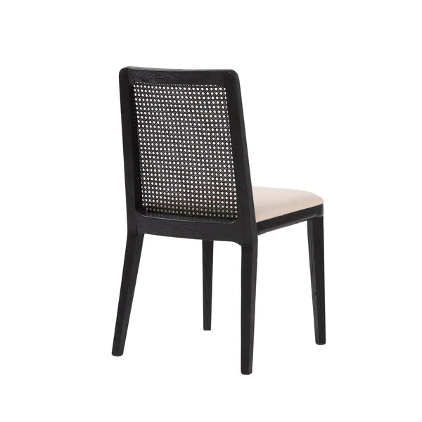 Cane Dining Chair Black Legs 2PC Set Linen Full Back Dining Chairs LOOMLAN By LHIMPORTS