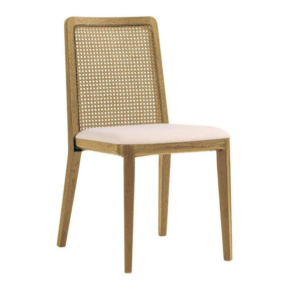 Cane Dining Chair Cream Linen & Wood Frame 2PC Set Armless Dining Chairs LOOMLAN By LHIMPORTS