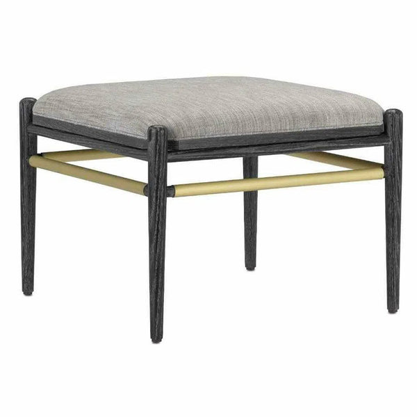 Ceruse Black Brushed Brass Visby Smoke Black Ottoman Ottomans LOOMLAN By Currey & Co