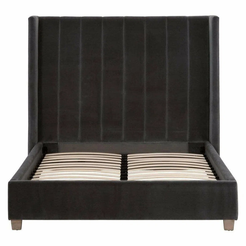 Chandler Wingback Dark Gray Velvet Platform Standard King Bed Frame Beds LOOMLAN By Essentials For Living