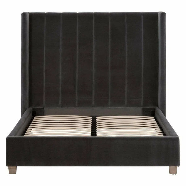 Chandler Wingback Dark Gray Velvet Upholstered Platform Queen Bed Beds LOOMLAN By Essentials For Living