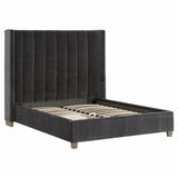 Chandler Wingback Dark Gray Velvet Upholstered Platform Queen Bed Beds LOOMLAN By Essentials For Living