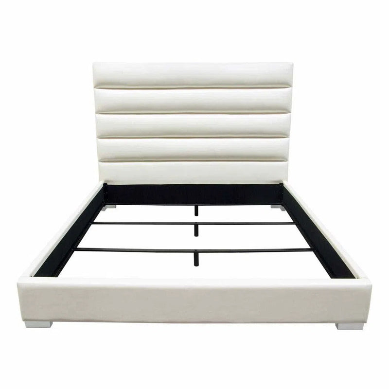Channel Tufted Queen Bed in White Leatherette Beds LOOMLAN By Diamond Sofa