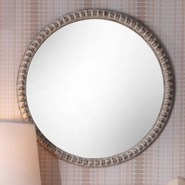 Coastal Style White Washed Fir Wood Audrey Beaded Wall Mirror Wall Mirrors LOOMLAN By Jamie Young