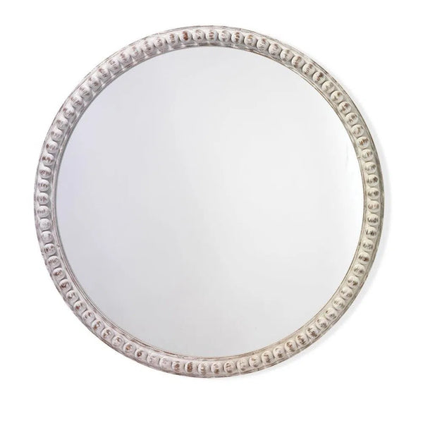 Coastal Style White Washed Fir Wood Audrey Beaded Wall Mirror Wall Mirrors LOOMLAN By Jamie Young