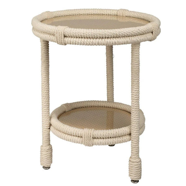 Coastal White Rope Mid Century Modern Side Table With Storage Side Tables LOOMLAN By Jamie Young