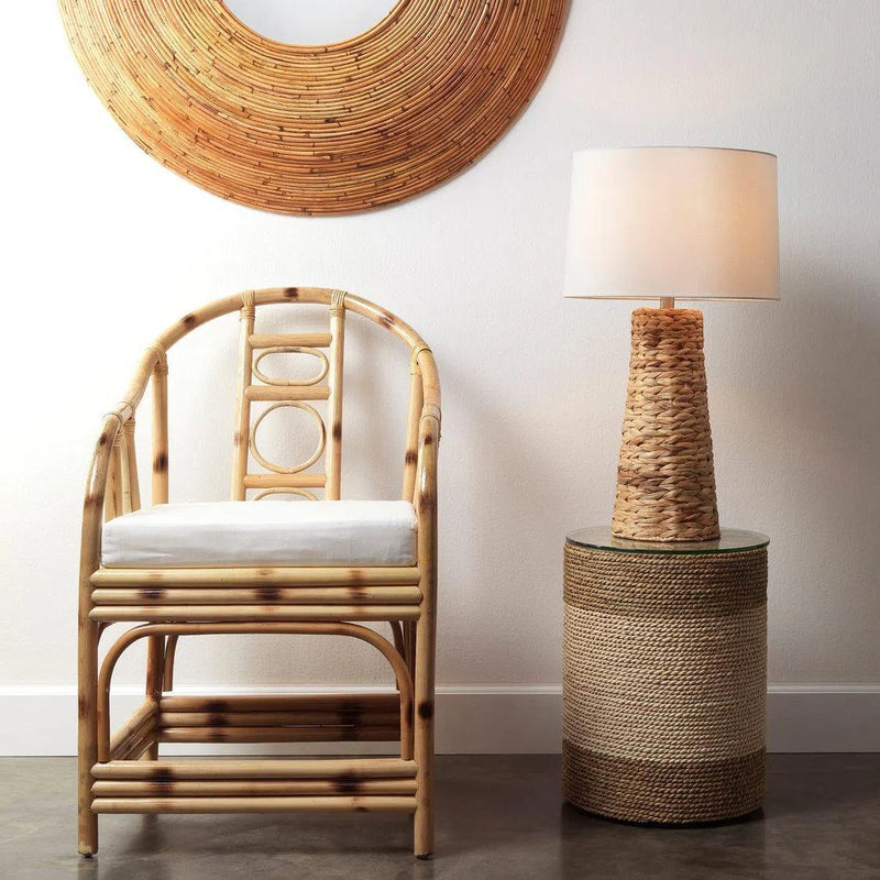Corn Straw & Tempered Glass Modern Side Table Side Tables LOOMLAN By Jamie Young