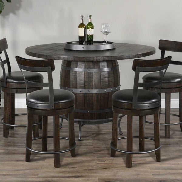 Dark Brown Round 54" Barrel Pub Table With Barstools 5 PC Set Dining Table Sets LOOMLAN By Sunny D