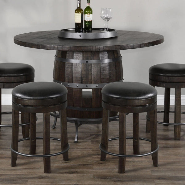Dark Brown Round Counter Barrel Pub Table With Stools 5 PC Set Dining Table Sets LOOMLAN By Sunny D