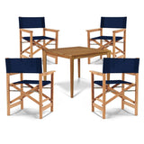 Del Ray 5-Piece Square Teak Outdoor Dining Set-Outdoor Dining Sets-HiTeak-Blue-LOOMLAN