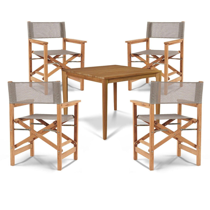 Del Ray 5-Piece Square Teak Outdoor Dining Set-Outdoor Dining Sets-HiTeak-Taupe-LOOMLAN